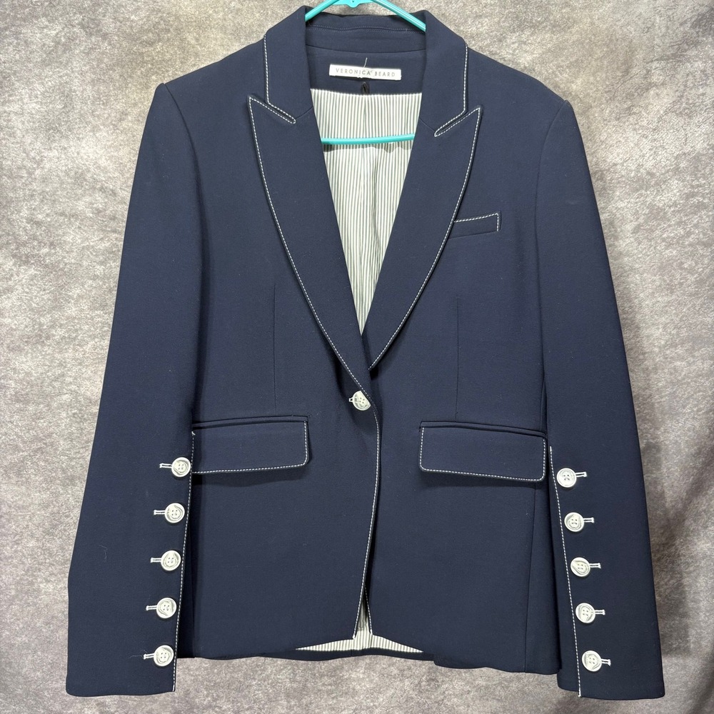 Veronica Beard Machenzie Contrast Stitch Dickey Jacket In Navy Size 8 Blazer